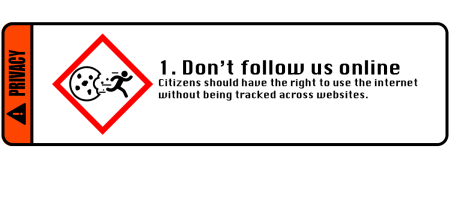 Grafik: "Don't follow us online". In einem Warnschild ein Keks, der einer Person „hinterherrennt“.
